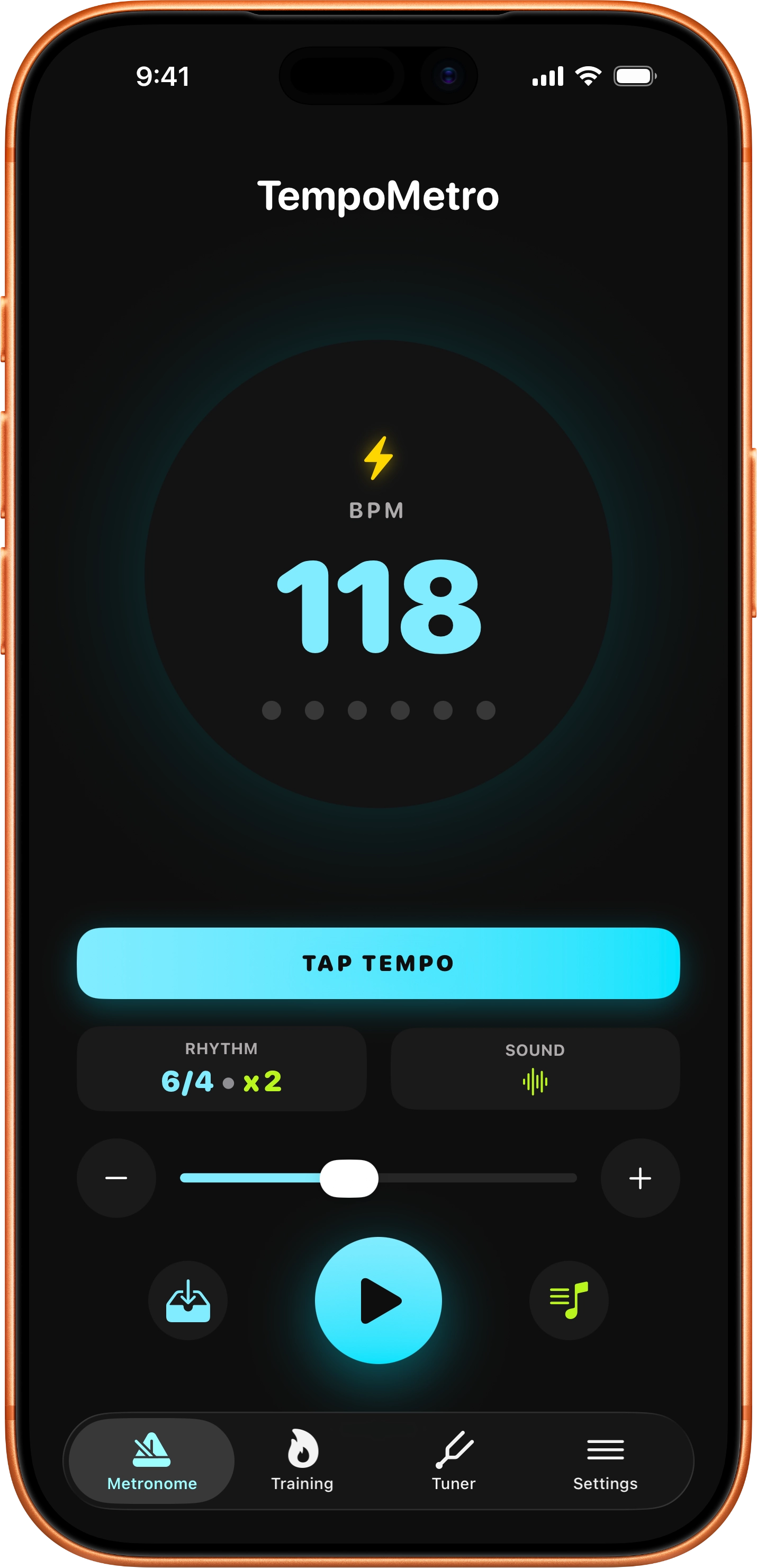 TempoMetro metronome screen on iPhone